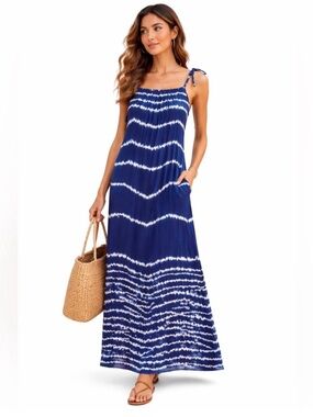 Ex Voto XS Small Maxi Dress Blue Tie Dye Iris Sundress Boho Style $198